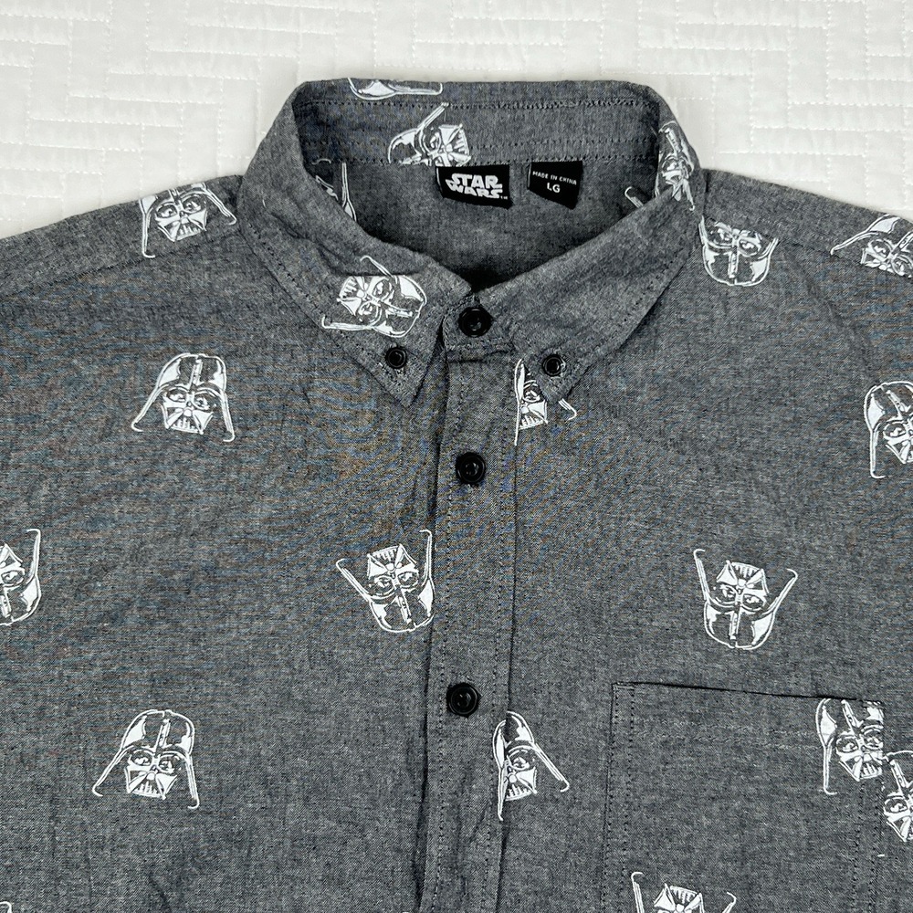 Star Wars Dark Gray White Darth Vader AOP Men's L Button Down Shirt